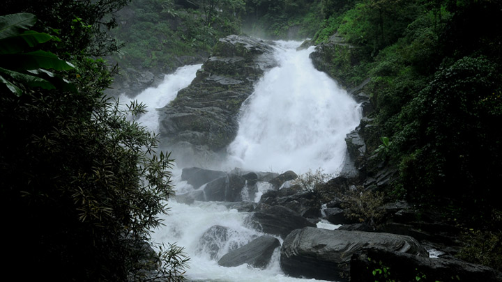 Beautiful view of Meenmutty Waterfalls, Thiruvananthapuram 
